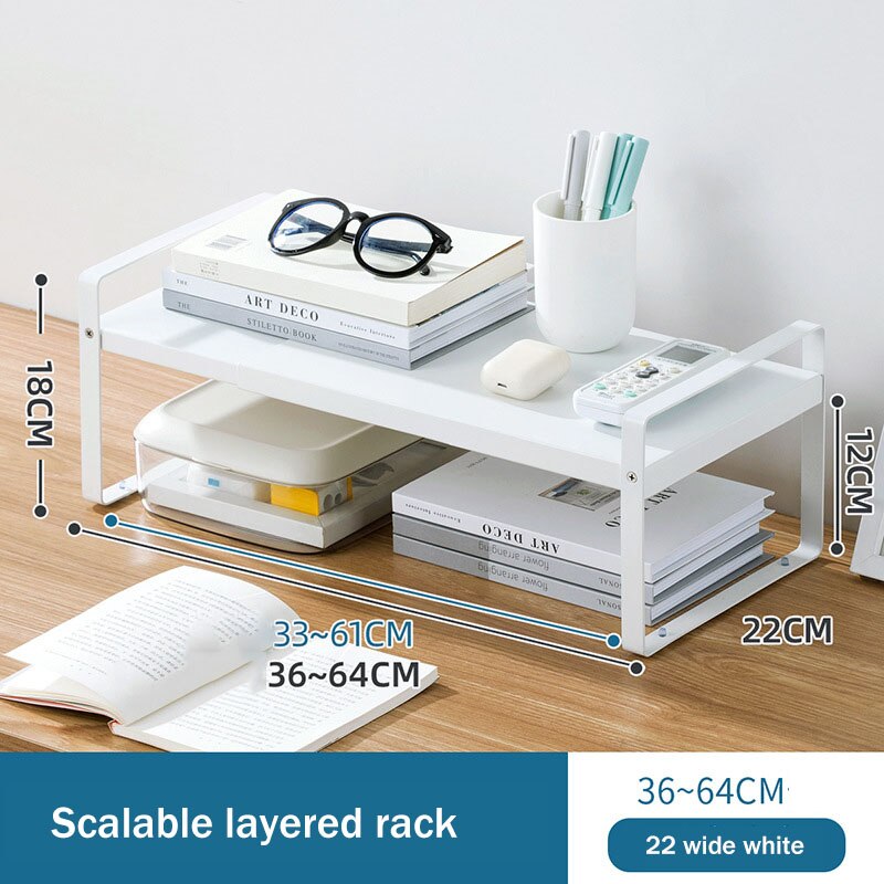 Retractable Simple Bookshelf Office Desktop Storage Rack Table Multi-layer Desk Organize Carbon Steel Small Shelf Storage Box: 36 To 64 width 22 A