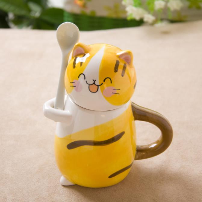 Cute Cat Teacups Exquisite Teaware Accessories With Spoon and Lid Coffee Tea Cups Porcelain Couple Milk Mug Drinkware: 6