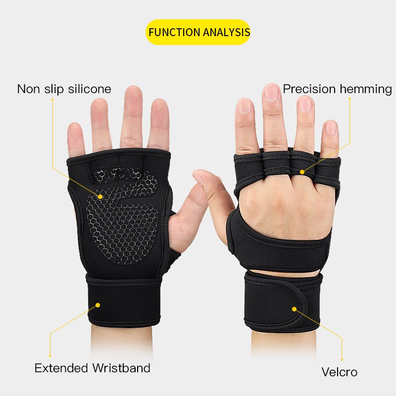1 par de levantamiento de pesas guantes de entrenamiento de los hombres y las mujeres Fitness deportes cuerpo edificio agarraderas de gimnasia gimnasio mano Protector de palmas guantes