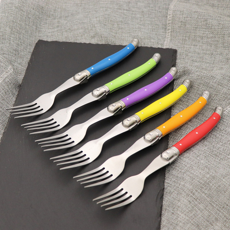Laguiole-Juego de tenedores para carne de arcoíris, cubiertos de colores vivos, mesa, Bar de acero inoxidable, vajilla, restaurante, kit de casa, 6 uds.