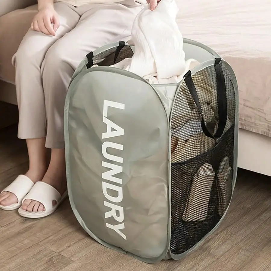 Paniers à linge pop-up en maille pliable et respirante, panier d'organisation de rangement nécessaire peu encombrant pour buanderie, articles de produits