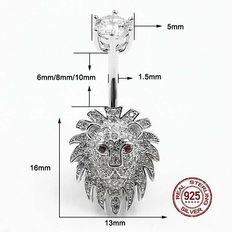 Hellolook bauchnabelpiercing mit löwe und zirkonia, 100% 925 stück, sterlingsilber, sexy körperschmuck