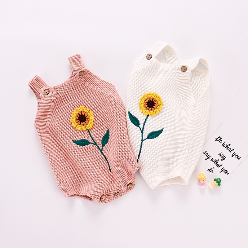 Tenue d'été en laine pour bébés filles et garçons de 0 à 18 mois, bretelles tricotées, sans manches, avec décoration tournesol