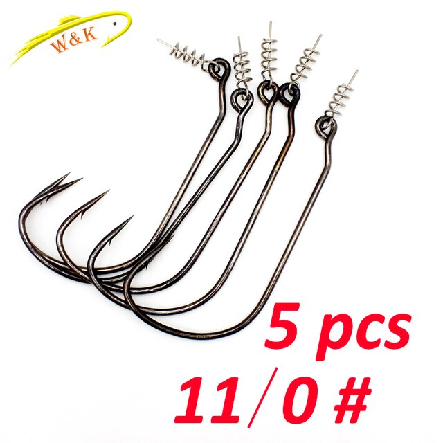 Hameçon de pêche en forme de ver pour brochet, appât souple pour bateau, eau douce, 12/0 et 11/0: 5pcs 11no