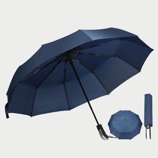 Ombrello automatico pieghevole resistente al vento pioggia donna Auto lusso grandi ombrelli antivento pioggia per uomo parasole con rivestimento nero: Blue
