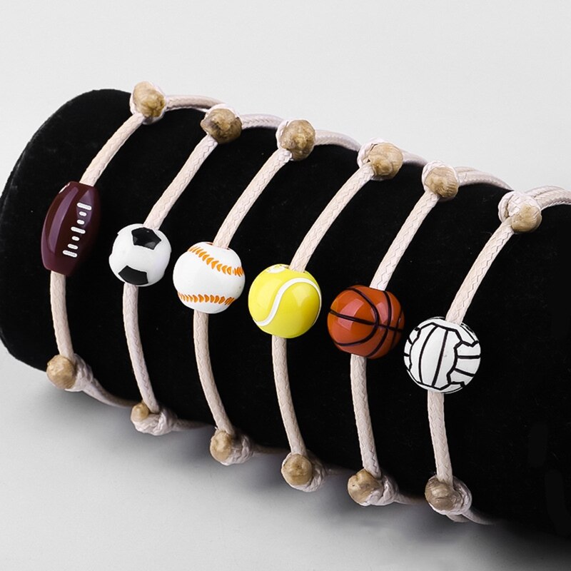 Bracciale con ciondolo R2LE per ragazzo ragazza pallone da calcio filo di cera accessori per bambini squadra coppie braccialetto di amicizia gioielli da uomo