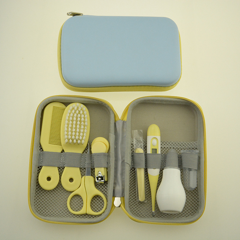 Baby Nail Care Set Nail Clippers Comb Hair Brush Kit Health Care Portable Baby Nail Clipper Comb Brush Set Infant Grooming Care: Yellow