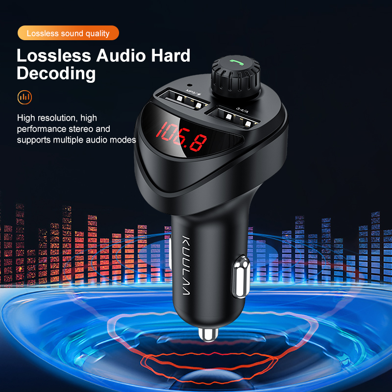 KUULAA Car Charger FM Transmitter Bluetooth Car Audio MP3 Player TF Card Car Kit 3.4A Dual USB Car Phone Charger For Xiaomi Mi