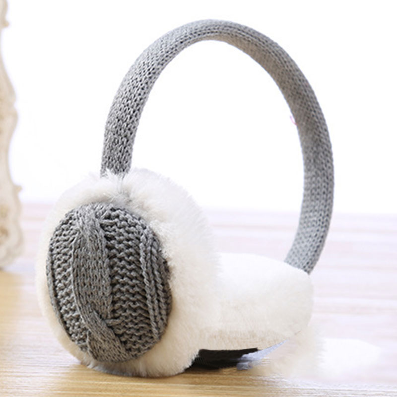 Crochet Knitted ladies earmuffs autumn winter warm comfortable solid unisex skiing Fur headphones casque antibruit cute: grey