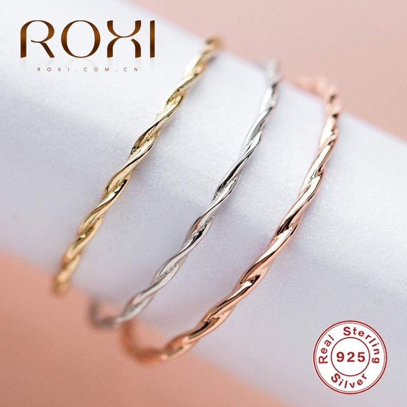 Roxi moda tecido torção anéis para as mulheres minimalismo anillos anel de casamento 925 prata esterlina bague redondo prata 925 jóias