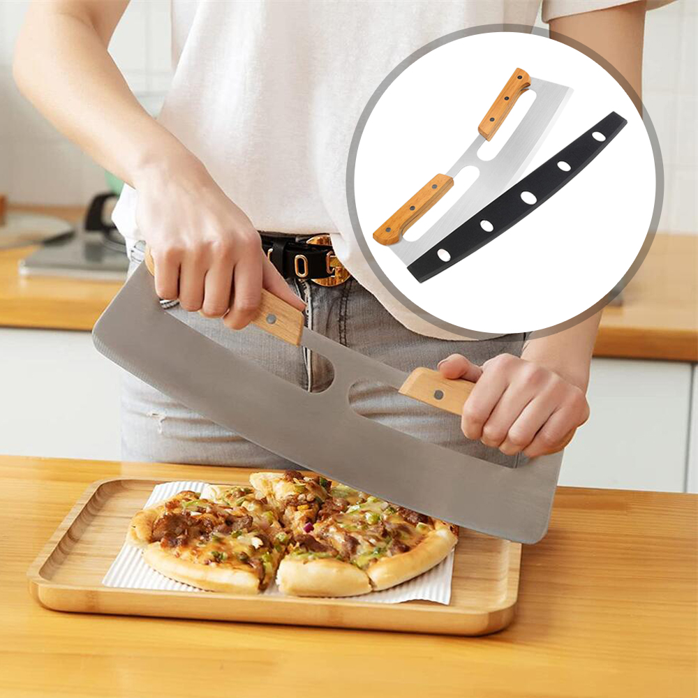 Cortador de Pizza de acero inoxidable, cuchillo para Pizza, cortador de rodillo de pastelería, accesorios de utensilios de cocina para el hogar, mangos de madera, cortador de Pizza
