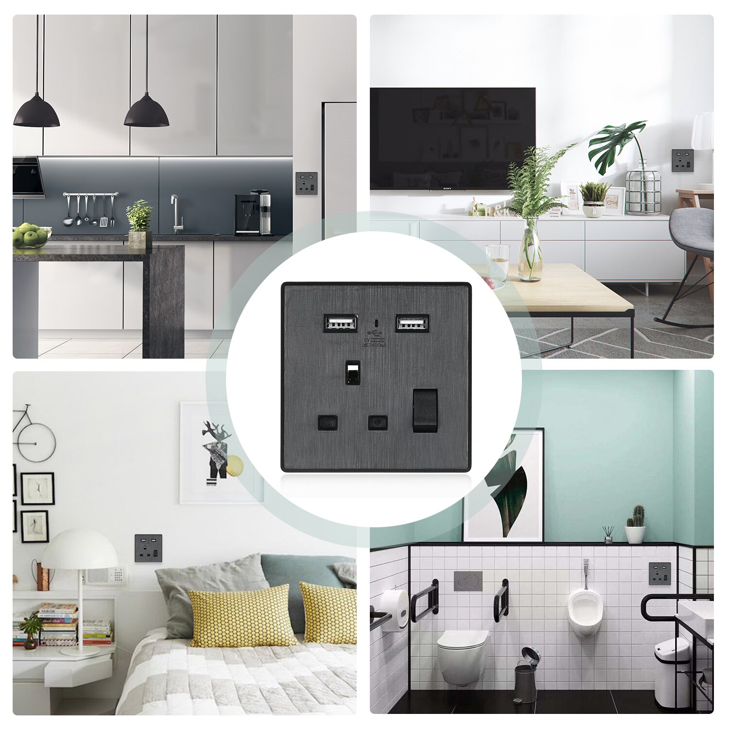 2.4A USB Wall Socket UK Plugs Dual USB Port Charger High Speed Wall Outlet AC Power Plate Panel Receptacle