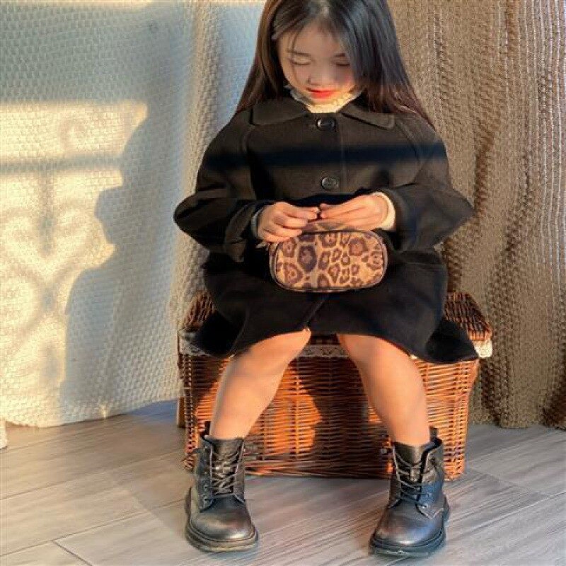 Girl's Woolen Long Coat Jacket Autumn Winter Big Cardigan Teenage Thick Luxury