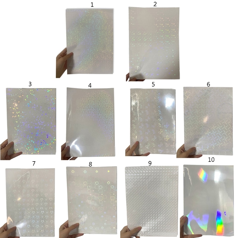 5 ark genomskinlig holografisk overlay laminering vinyl  a4 storlek självhäftande laminat vattentätt vinyl klistermärkepapper