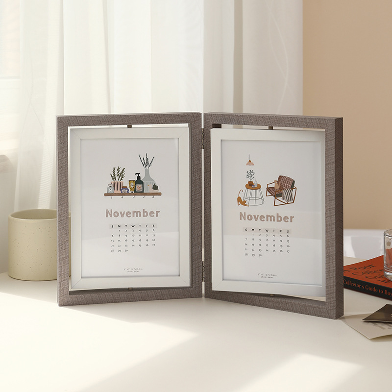 Double-sided Rotating Photo Frame 6-inch 7-inch Photo Frame Table Couple Photo Birthday Display Foldable Rotatable: 6 inch / WHITE