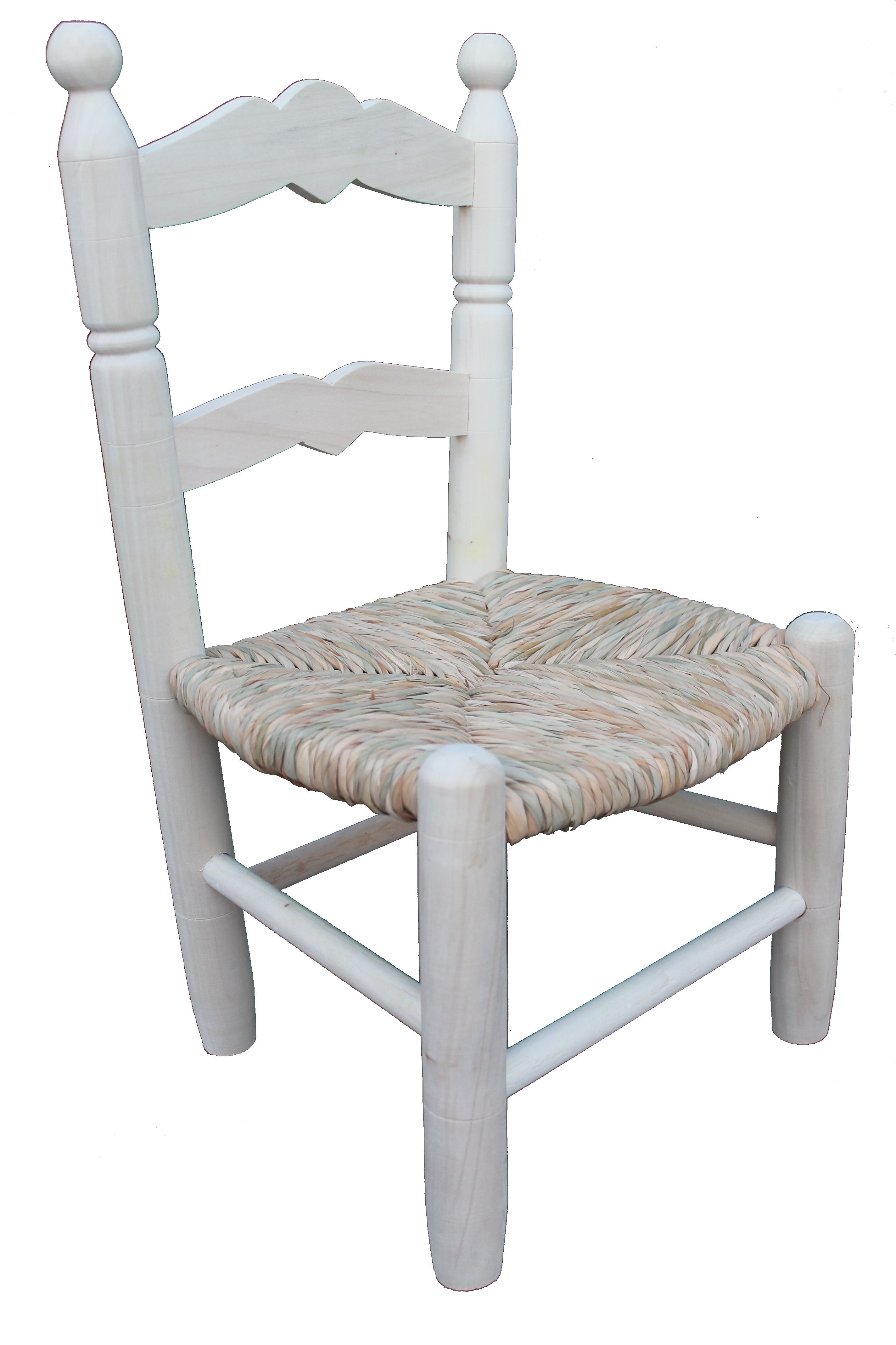 Silla Infantil Asiento tejido a mano con enea. Madera al natural para posterior pintado.