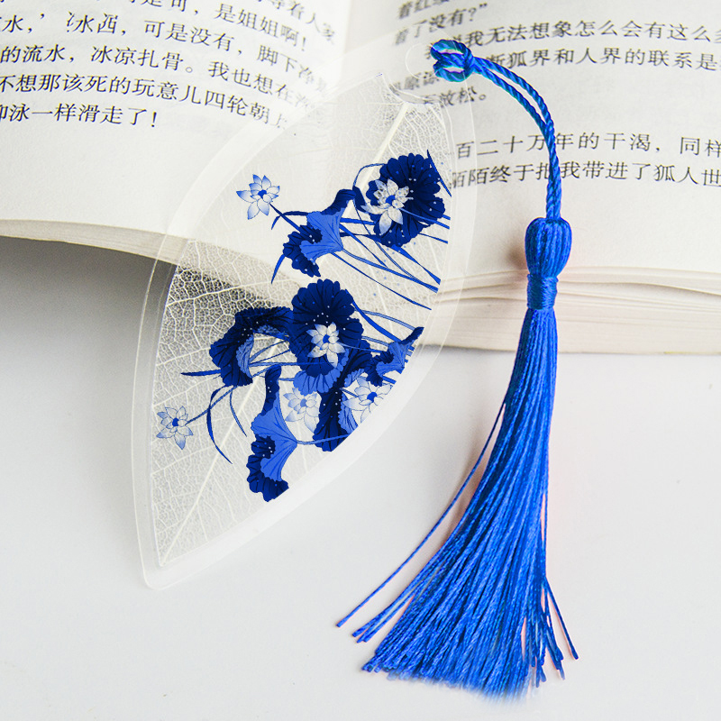 Waterproof Transparent PVC Plastic bookmarks Chinese style bookmark Tassel Bookmarks Collectibles leaf Vein bookmark