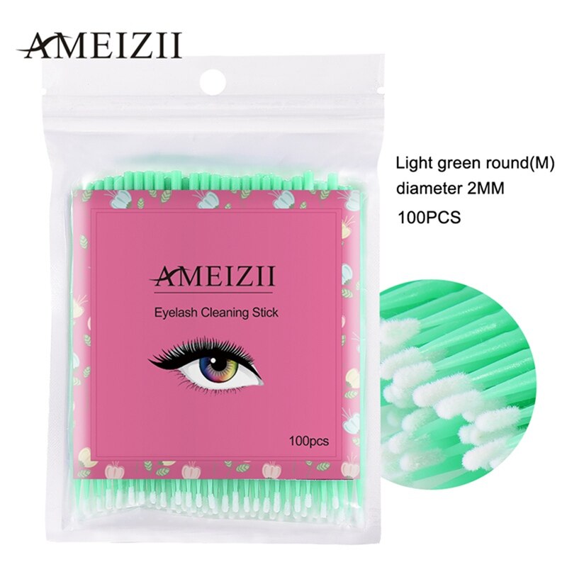 100 Pcs Wegwerp Wattenstaafje Dental Mircro Brush Mascara Wands Wimpers Cosmetische Wattenstaafjes Applicator Borstels: 05 Light green M