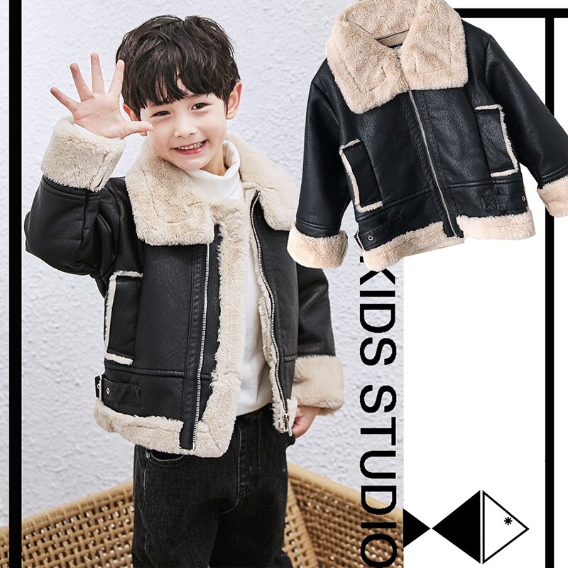 Jongen Jassen Lederen Winter Fleece Kids Jassen Kinderen Bovenkleding Herfst Winter 9BBT051