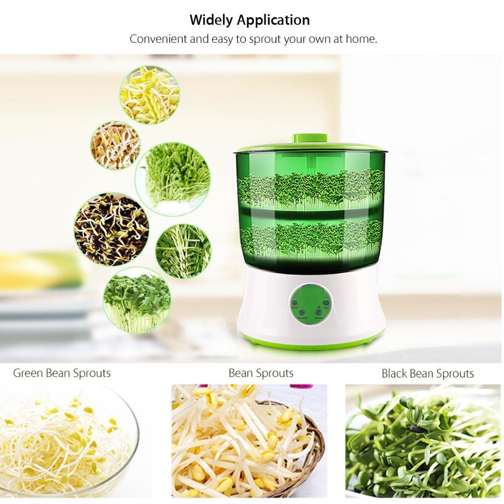110V/220V Automatic Bean Sprouts Maker Thermostat Electric Germinator Green Seedling Sprout Growth Bucket Machine US EU