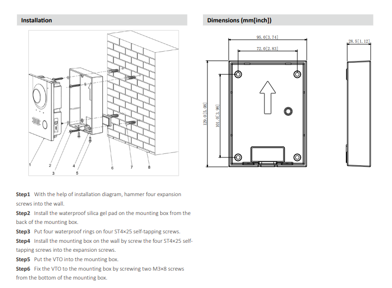 Dahua VTM115+Surface mounted Box for Intercom Systems Accessory for VTO2202F, VTO2202F-P, VTO2202F-P-S2, VTO2201F-P