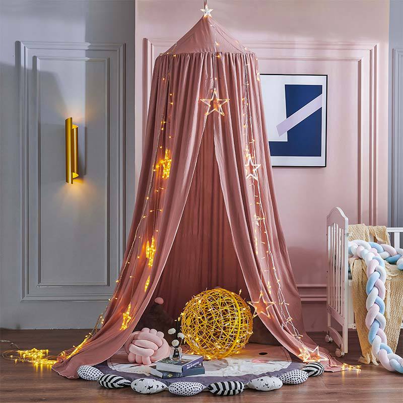 Canopée en coton pour lit de bébé fille, moustiquaire, rideau de literie, tente à dôme rond, Protection contre les insectes, décoration de chambre: Rouge