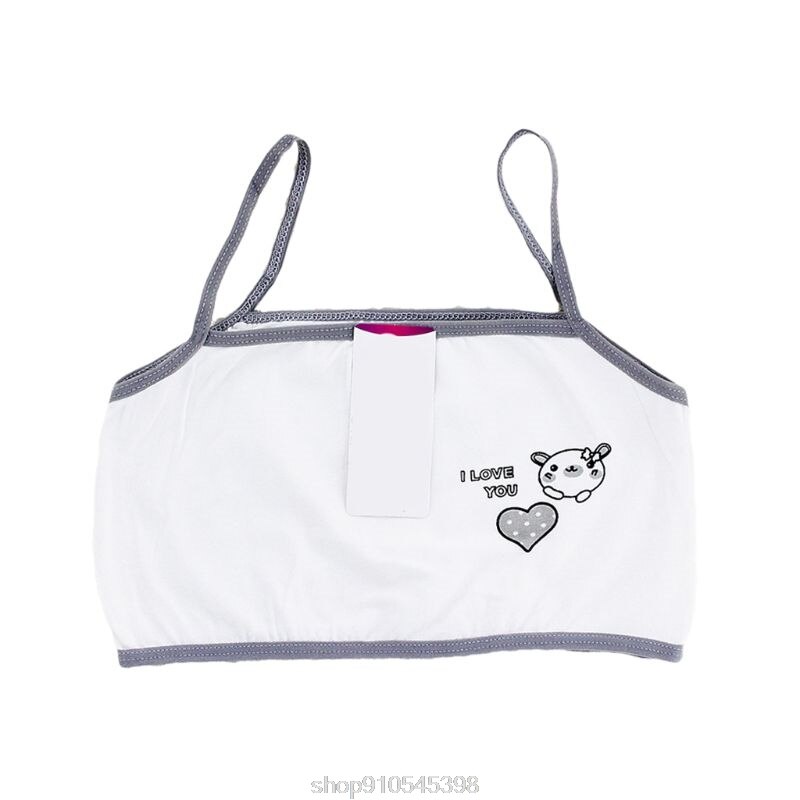 Young Girls Training Bra Bear Heart Printed Cotton Underwear Teenager Puberty Single Layer Bralette 6-14T N09 20: Gray