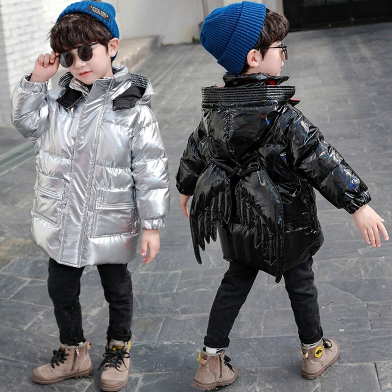 Chaqueta de plumón de algodón para niños, Parka con alas traseras desmontables brillantes, ropa con capucha, prendas de vestir exteriores para bebés de 2 a 11 años,