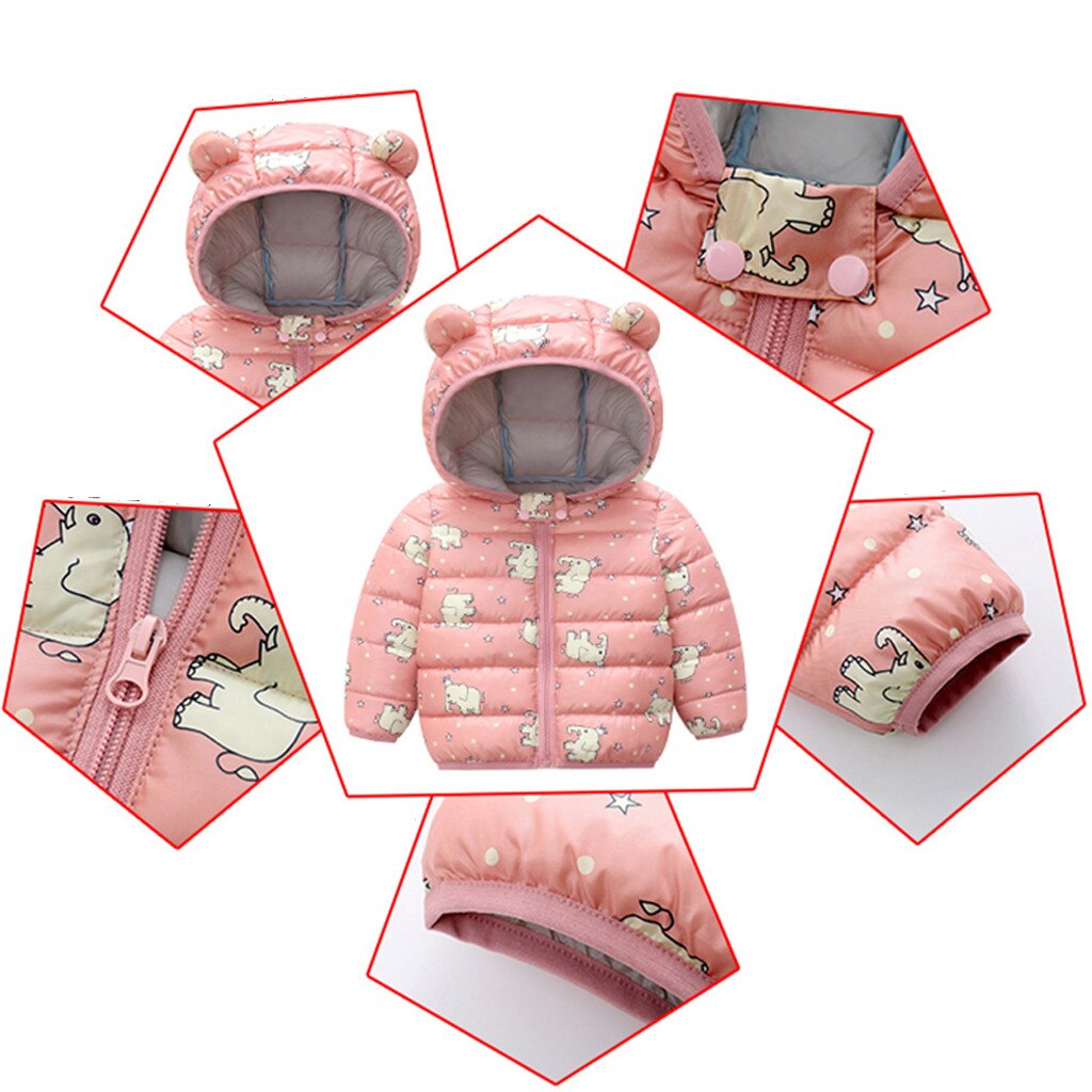 Toddler Infant Baby Girls Boys Winter Windproof Long Sleeve Cartoon Elephant Zipper Coat Hooded Warm Outwear Jacket#g4