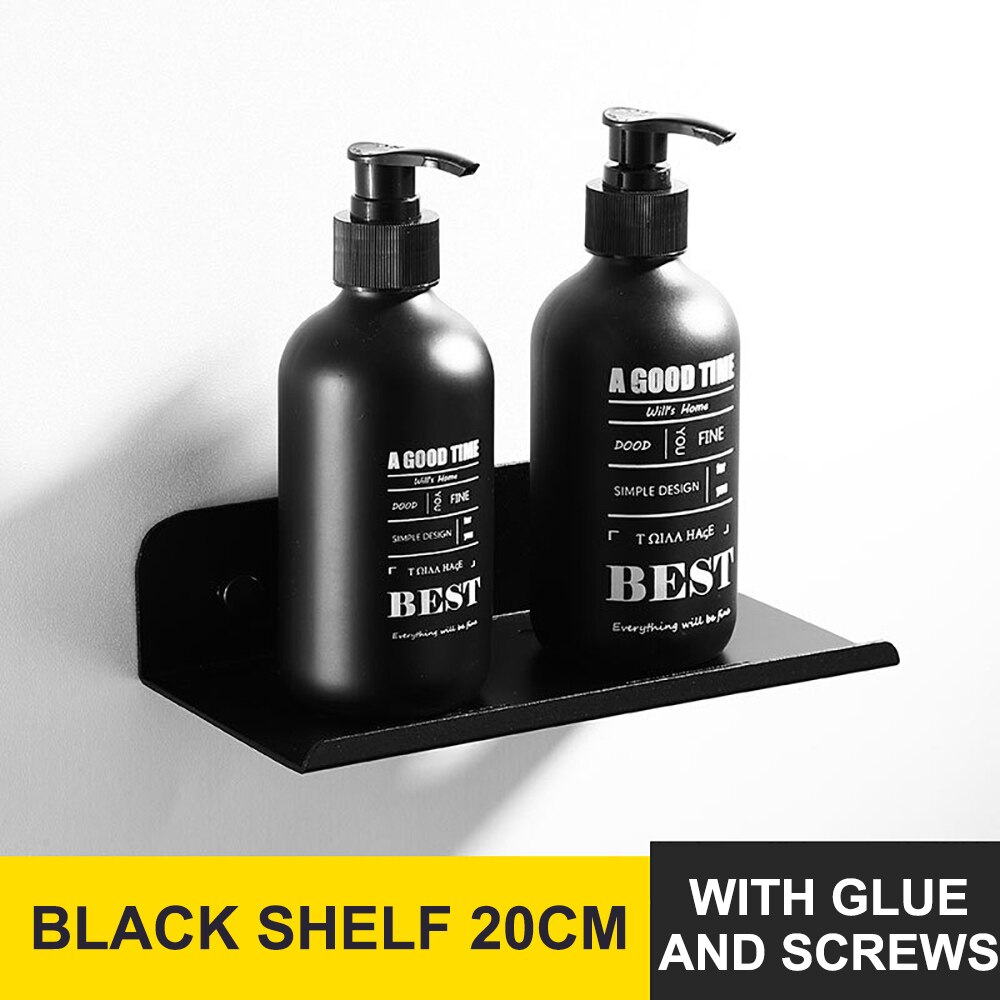 Wall Mounted Bathroom Shelf Shower Bathing Storage Holder Rack Kitchen Organizer shampoo Shower Caddy Rack Bathroom Shelves: 20cm Black