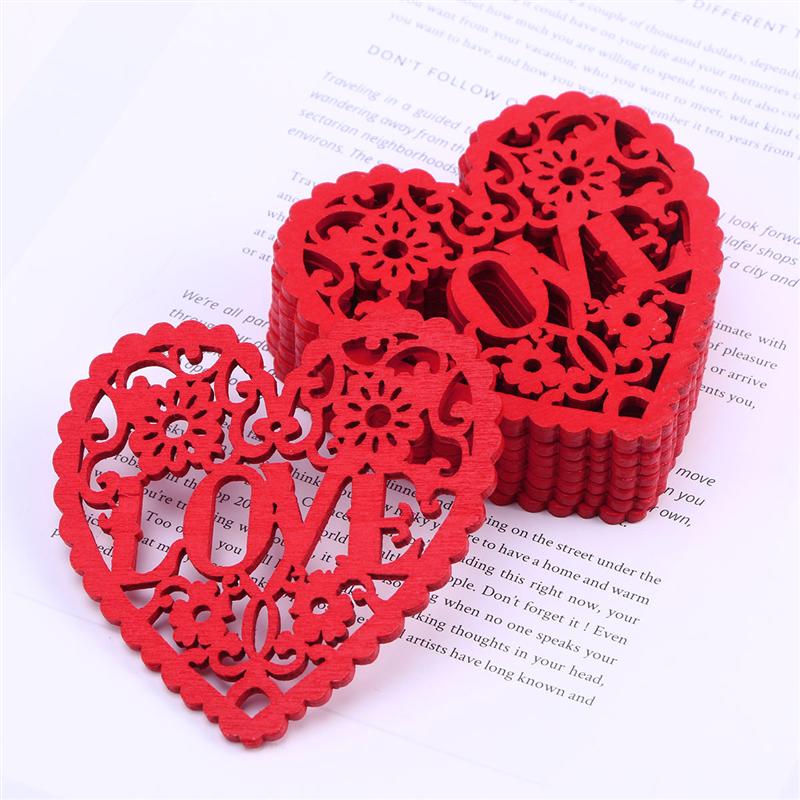 Figuras decorativas de corazón de madera, 10 Uds., figura de corazón recortable, DIY, discos colgantes, rodajas, ornamento, colgante para de boda, álbum de recortes