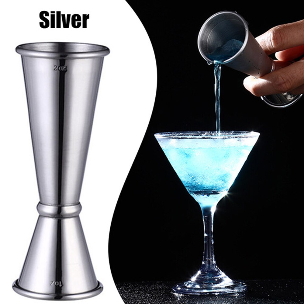 Stainless Steel Wine Measuring Cup Ounce Cup Double Head Cocktail Glass Double Cup Shaker Wine Pours Kitchen Gadgets Barware: silver