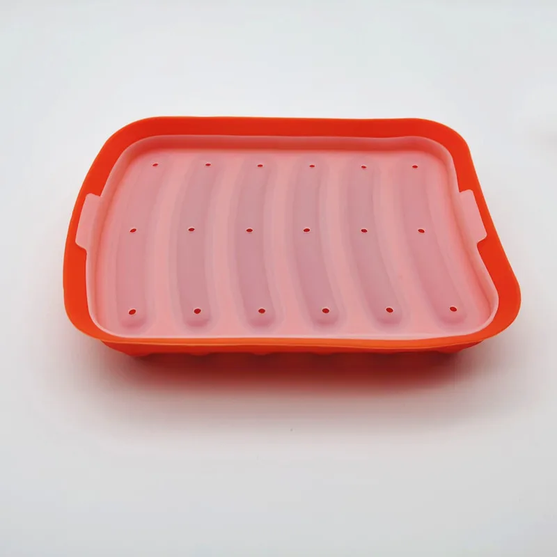 6 Grids Sausage Maker Mould Silicone DIY Ham Dog Making Moulds With Lid Kitchen Household Sausages Cake Baking Tools Molds: Orange