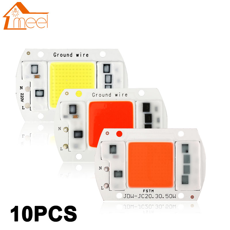 10 stk cob led lampe chip 10w 20w 30w 50w led cob pære lampe 220v ip65 smart ic driver kold/varm hvid led spotlight projektør