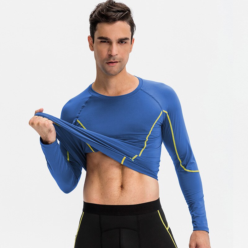 Herr långärmad löpar-tröja snabbtorkande gym fitness joggingträning andningsbar sport kompression sweat t-shirt anpassad logotyp