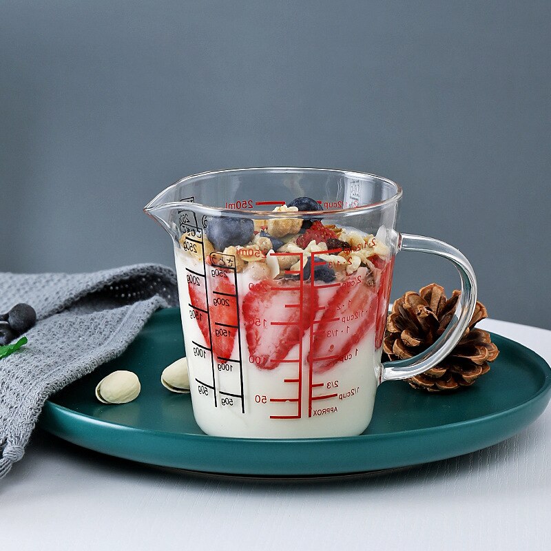 Glass Measuring Cup Jug Heat Resistant Glass Cup Measure Jug Creamer Scale Cup Glass Cup Kitchen Dining Bar BV789
