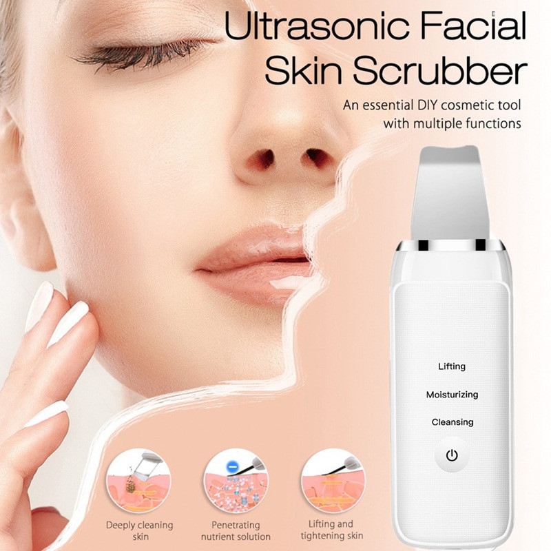 Tlinna ultrasone huidscrub diepe gezichtsreiniging verwijdert vuil, mee-eters vermindert rimpels, whitening liftende massage-apparaat