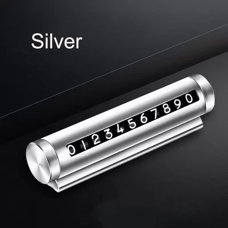 Universele Metalen Auto Tijdelijke Parkeerkaart Draaien Telefoonnummerplaat Aluminium Stickers Park Stop in Auto-styling Auto Accessoires: Zilver