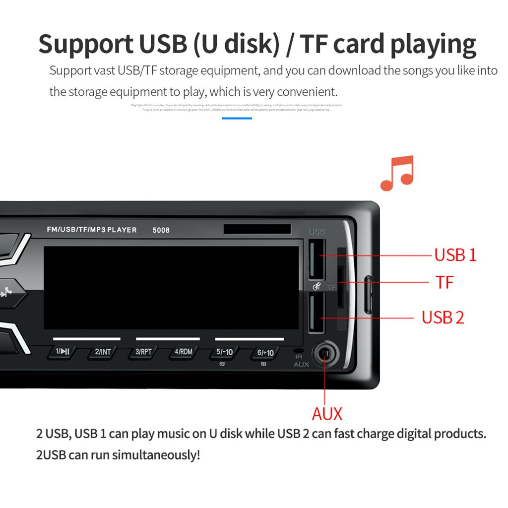 Mehrfarbiges lcd-display,  dc12v- in-1-autoradio mit bluetooth ,  mp3- player-fm-radio, aux-musikwiedergabe und freisprechfunktion