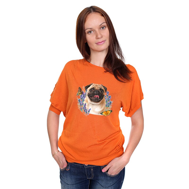 Mopshond bloemenpatronen, thermische transferprint patches voor kleding, doe-het-zelf t-shirt strijkpatches, strijkstickers
