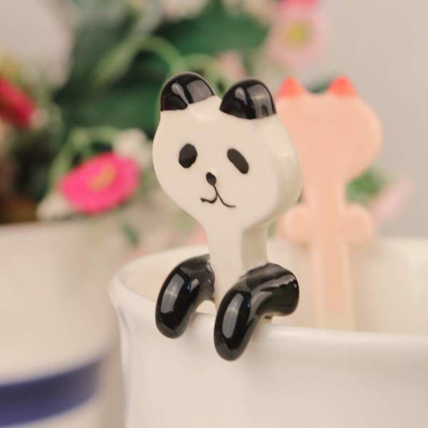 1pc søde dyre keramik kaffeske frø, panda, sort kat, pink gris, bjørne espresso skeer, små skeer til dessert, te