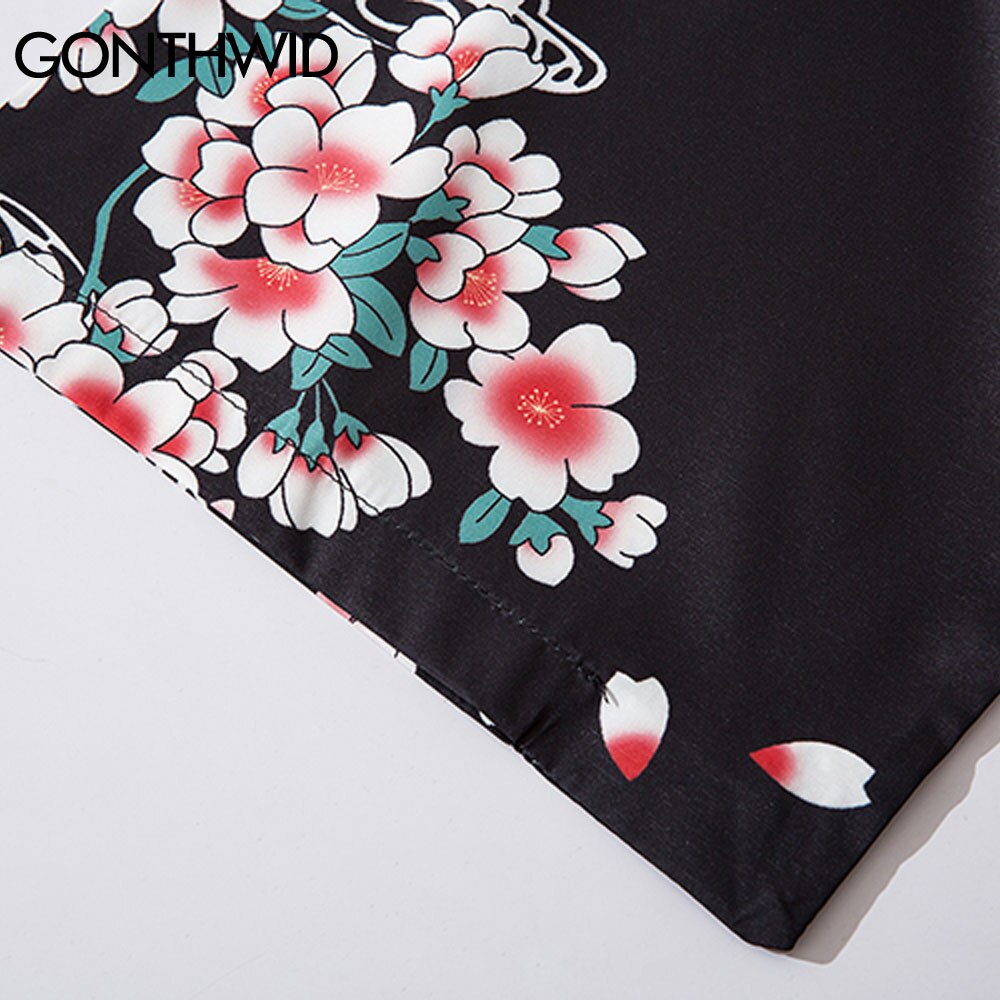 Gonthwid kimono neuletakki takit paidat miesten karppi kala koi kirsikankukkia print japanilainen avoin etupaita causal yukata topit