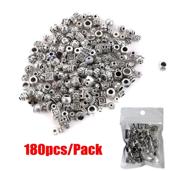 180pcs /pack Mixed Tibetan Silver Bead Connectors Antique Loose Spacer Beads for DIY Jewelry Bracelet Making