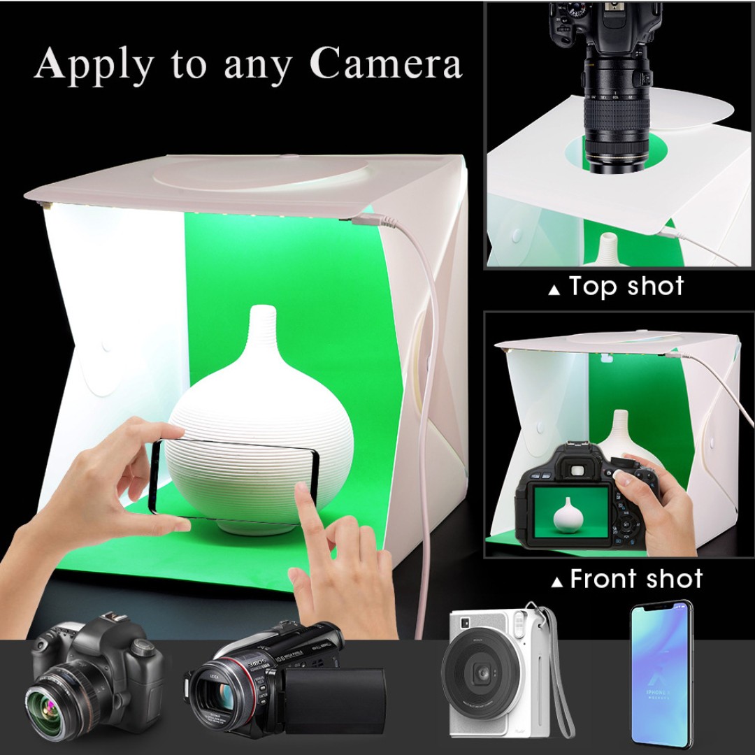 Mini caja de luz plegable RF07, Softbox de estudio fotográfico, 2 luces LED, 1 Kit de fondo LED para cámara DSLR
