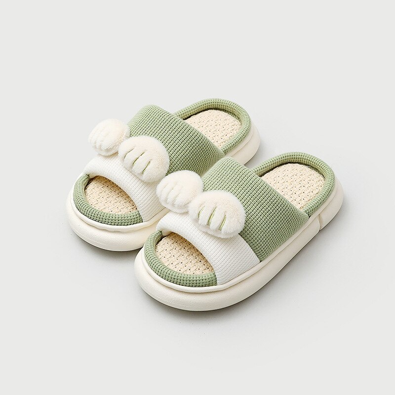 Chaussures de printemps antidérapantes pour enfants, en lin respirant, pour la maison, sandales antidérapantes portables, pantoufles pour garçons et filles, 2022: green / 32