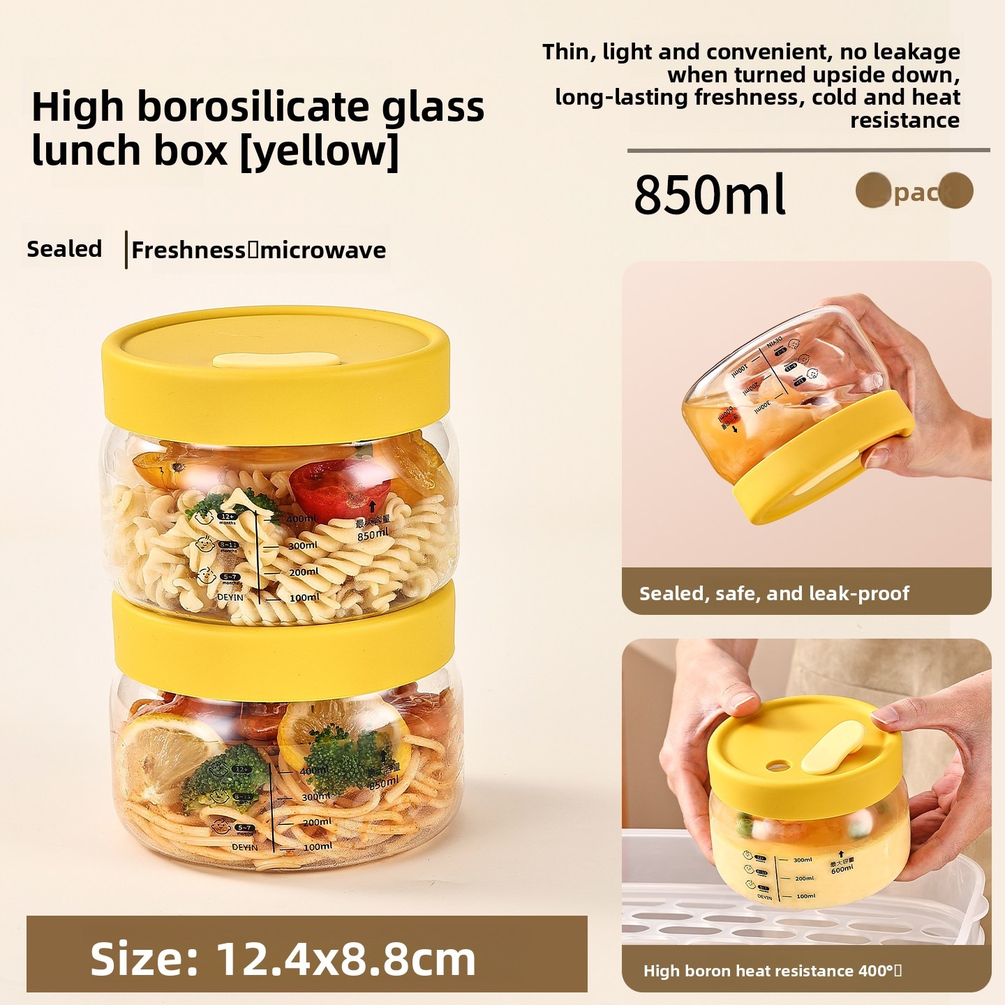 Borosilikatglas-Lebensmittelbehälter mit Deckeln, Stapelbare Luftdichte Meal-Prep-Gläser für Kühlschrank-Organisation, Studenten und Büro: dunkles Khaki