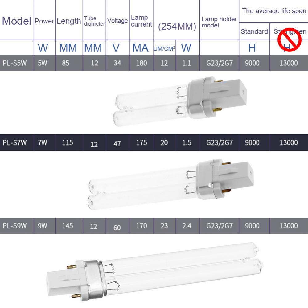 Lampe UVC G23/2G7, 5W 7W 9W 11W 13W, 253,7 nm 254nm, tube en forme de H, pour purification de l'air et de l'eau