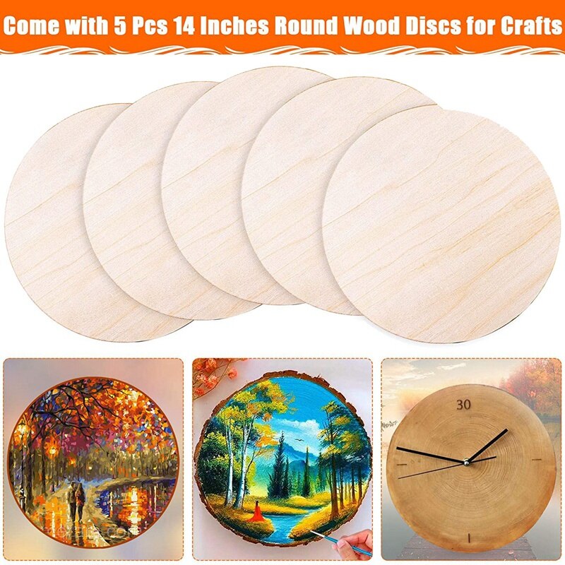 Retail Round Wood Discs for Crafts,5 Pack 14 Inch Wood Circles Unfinished Wood Wood Plaque for Crafts,Door Hanger,Door
