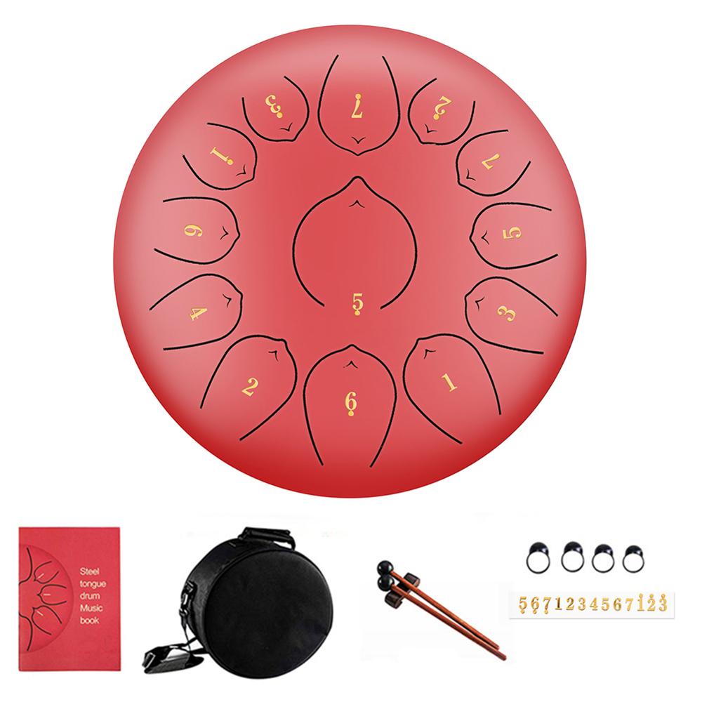 12 Inch 13 Notes Drum Kit Steel Tongue Drum Empty Spirit Drum Flower Style With Mallets Percussion Instrument Accessories: Red