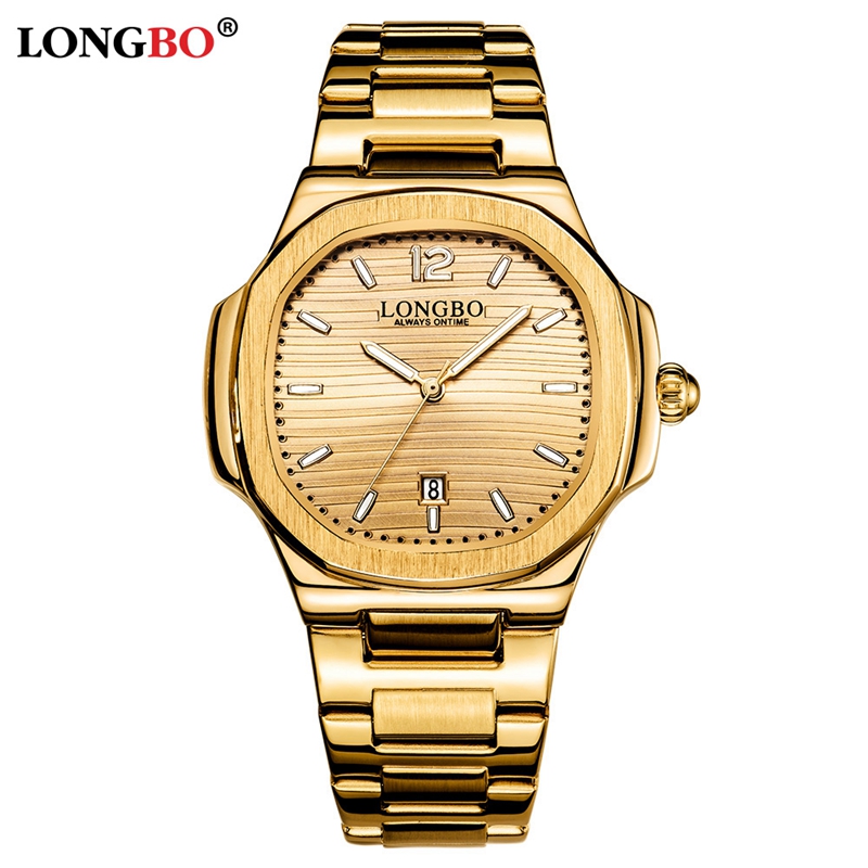 Longbo Gelegeerd Staal Mannen Horloge Chronograaf Heren Top Luxe Gouden Horloges Mannen quartz Horloge: Gold